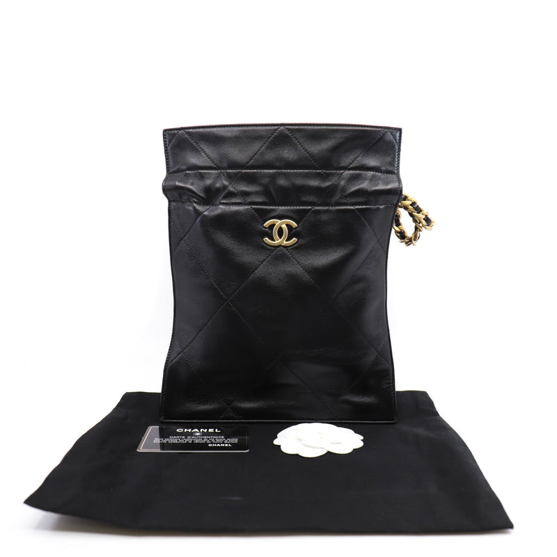 Medium Classic Black Lambskin Leather Pocket Bag GHW With Chain Seri 30 - L'UXE LINK