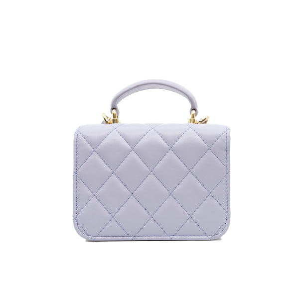 mini chain clutch with top handle in lambskin purple ghw seri 31