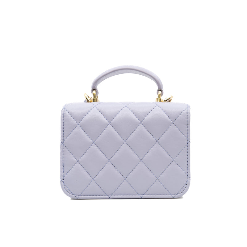 mini chain clutch with top handle in lambskin purple ghw seri 31