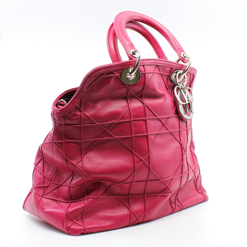 Medium Cannage Granville In Dark Pink Lambskin Tote Bag PHW With Strap - L'UXE LINK