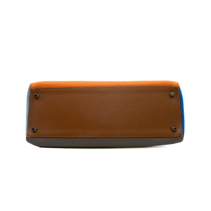 Kelly 35 Togo Leather In Orange/Brown PHW P Stamp - L'UXE LINK