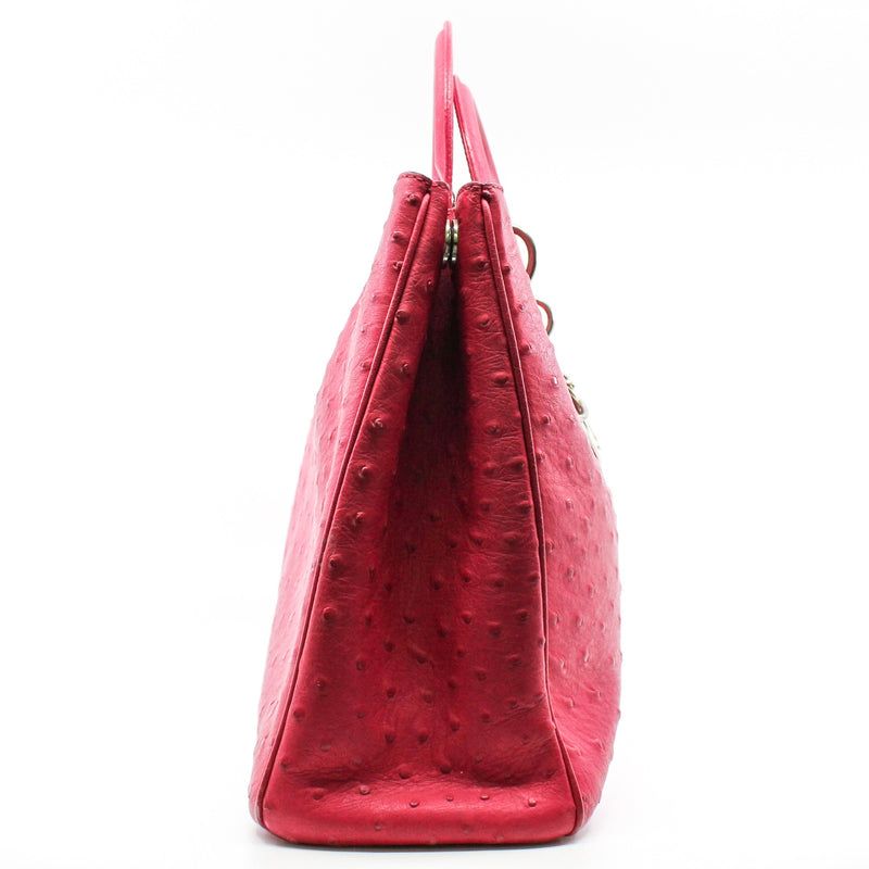 Large Ostrich Diorissimo In Fuchsia/Brown Handbag PHW With Strap - L'UXE LINK