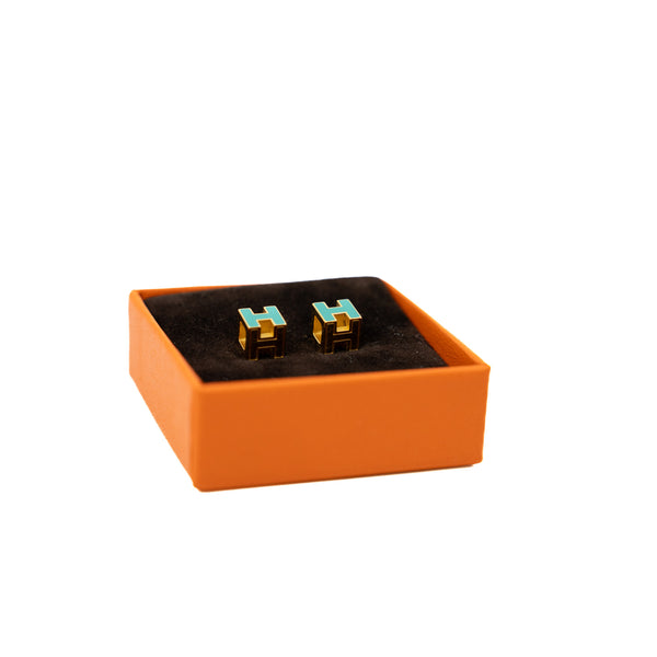 Cage D'H Earrings In Green Lacquer Enamel With Gold Plated Metal - L'UXE LINK