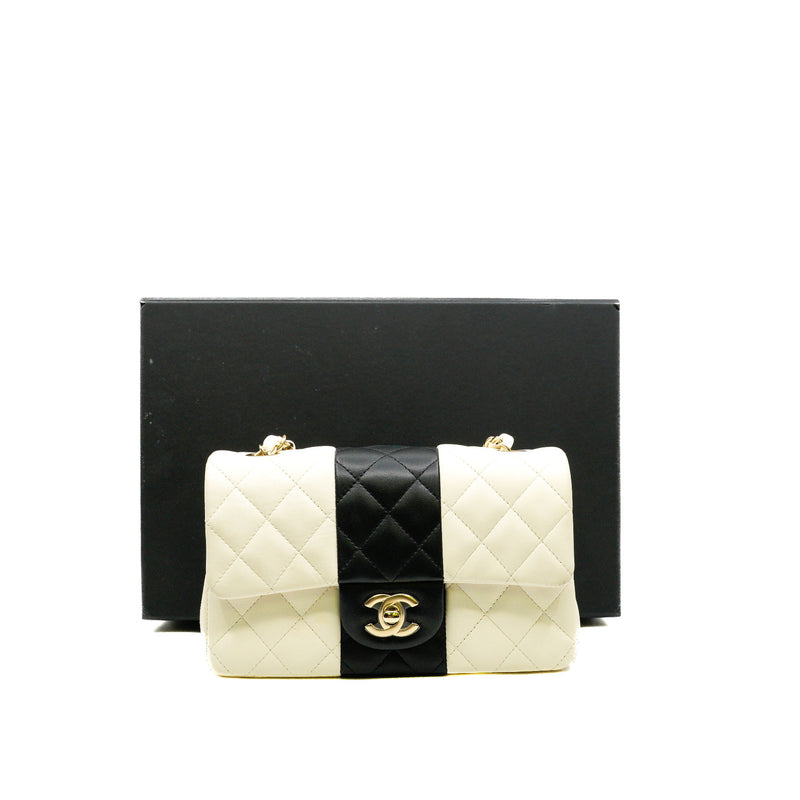 Mini Rectangular In White/Black Lambskin Flap Bag GHW Seri GKNKXXXX - L'UXE LINK