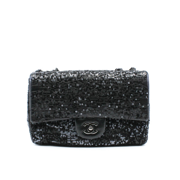 Jumbo Black Sequin Lambskin Moonlight On Water Single Flap Bag Seri 15 - L'UXE LINK