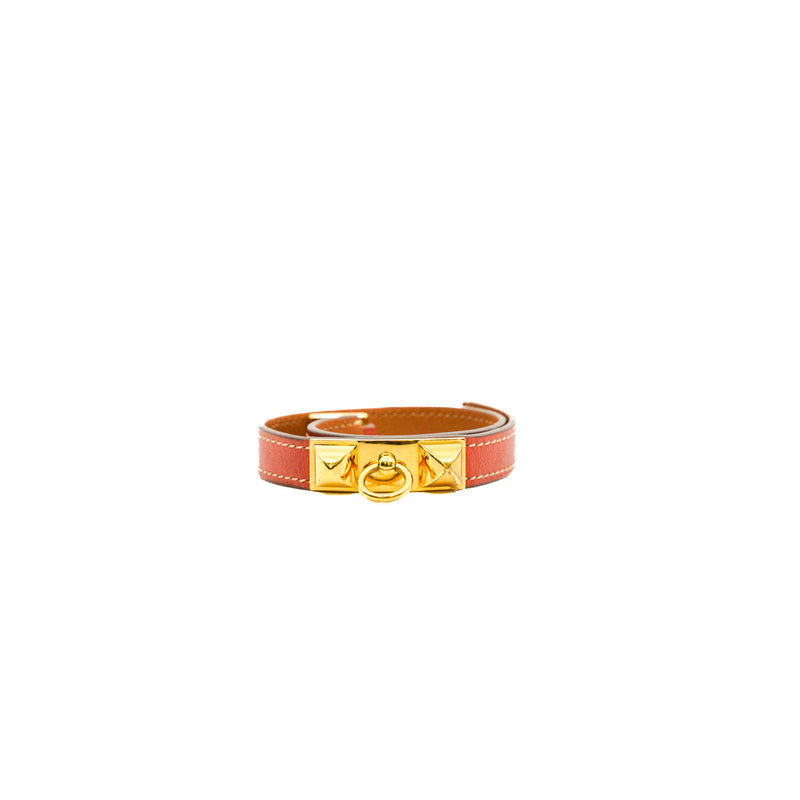 Rivale Double Tour Wrap Bracelet In Red Swift Leather GHW Size XS - L'UXE LINK