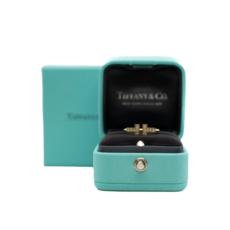 T Wire ring 18k yellow gold with diamonds size 5.5