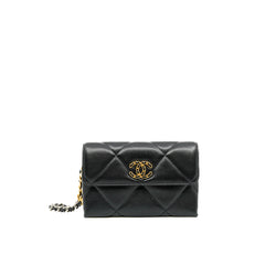 19 Bag In Black Lambskin Quilted Flap Clutch Multi Hardware Seri 31 - L'UXE LINK