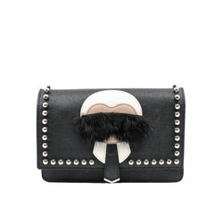 Karlito Wallet On Chain Bag Leather With Fur Black  PHW - L'UXE LINK