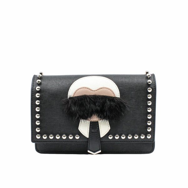 Karlito Wallet On Chain Bag Leather With Fur Black  PHW - L'UXE LINK