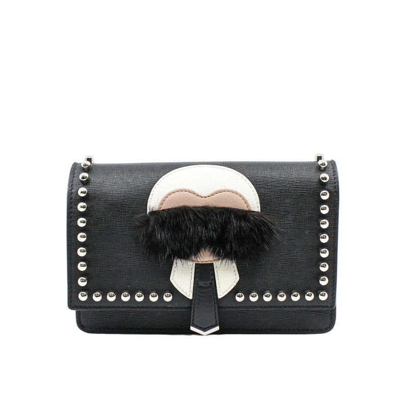 Karlito Wallet On Chain Bag Leather With Fur Black  PHW - L'UXE LINK