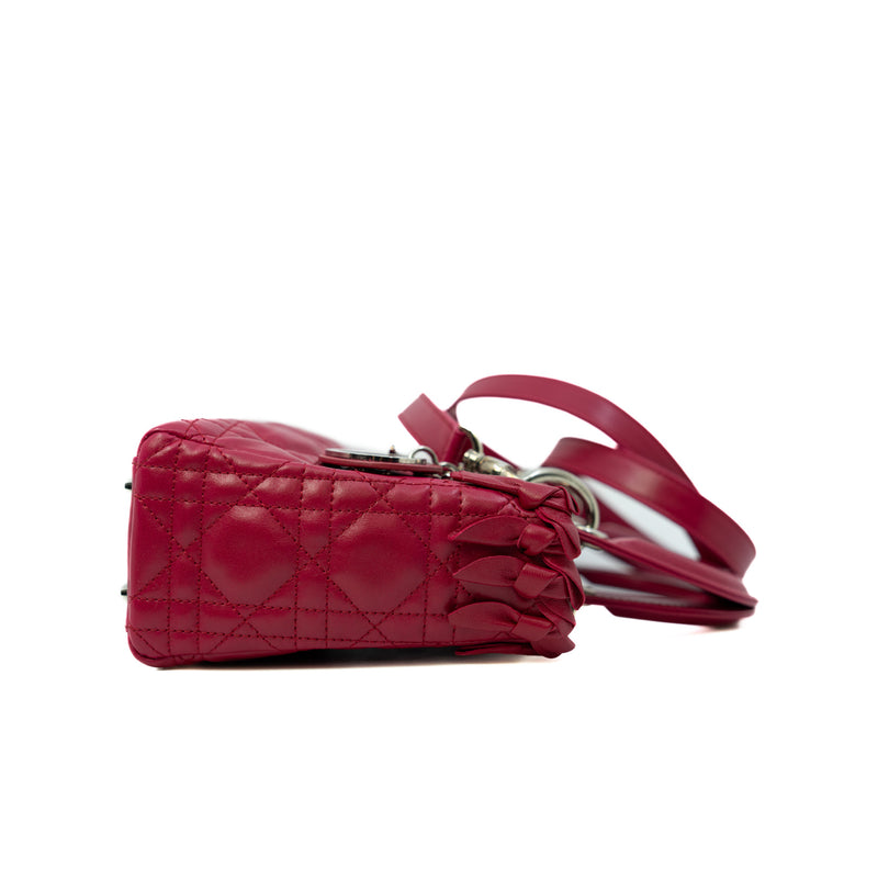Mini Lady Dior In Fuchsia Lambskin Cannage Bow Handbag PHW - L'UXE LINK