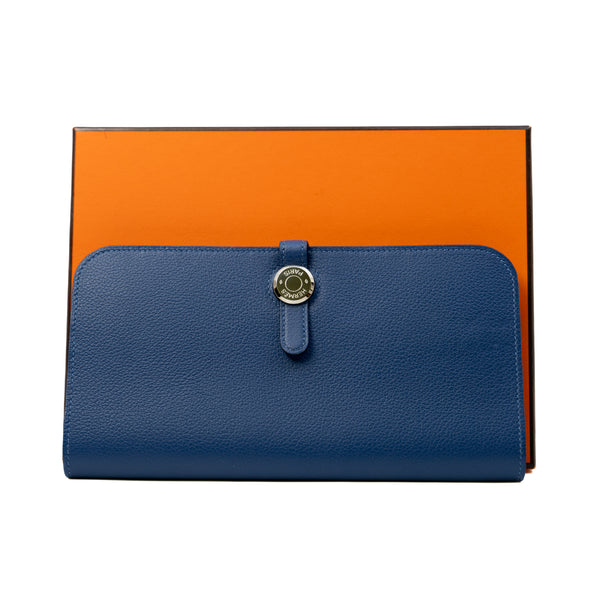 Dogon Recto Verso Wallet In Blue Togo Leather PHW C Stamp - L'UXE LINK