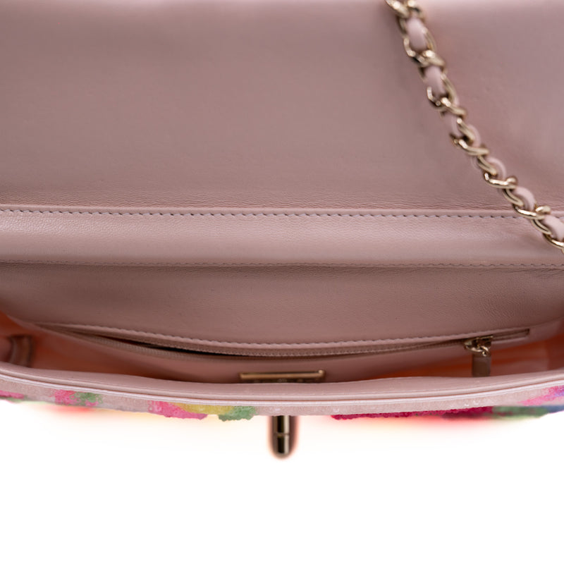 long cf flap chain bag in heart Sequins/leather pink/purple/green seri30