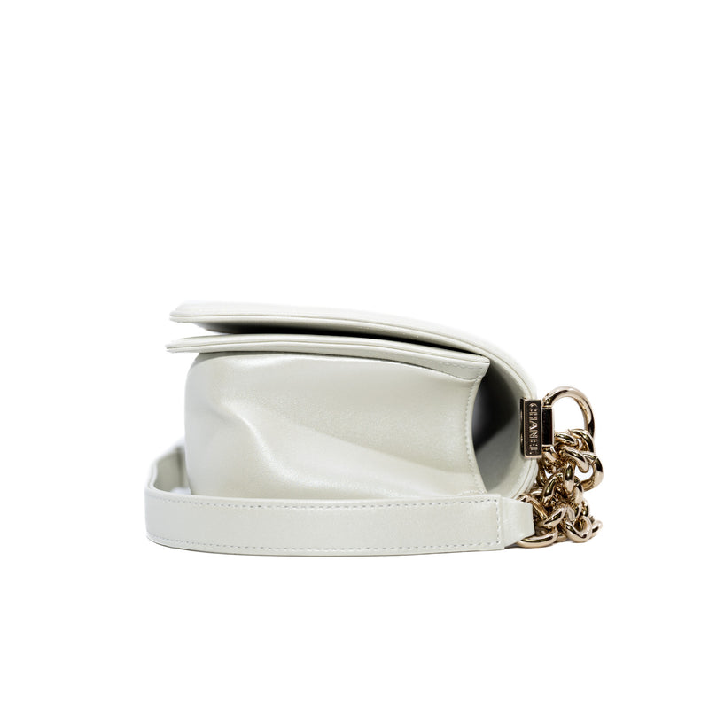 leboy medium with pearl embroidery in leather white ghw