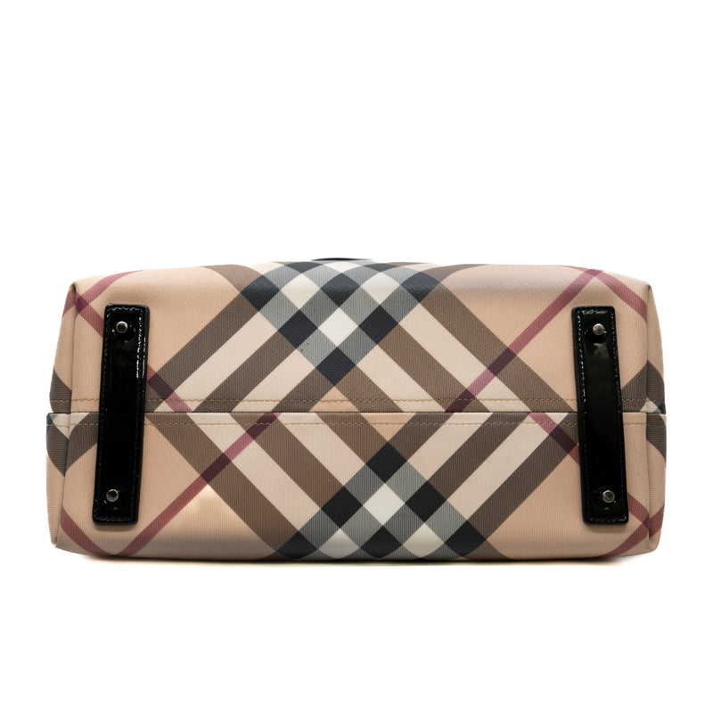 Burberry Beige Nova Check Coated Canvas and Patent Leather Nickie Tote with Pouch - L'UXE LINK
