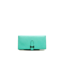 Bearn Soufflet Long Wallet 6U Vert D'eau In Chevre Leather PHW Stamp A - L'UXE LINK