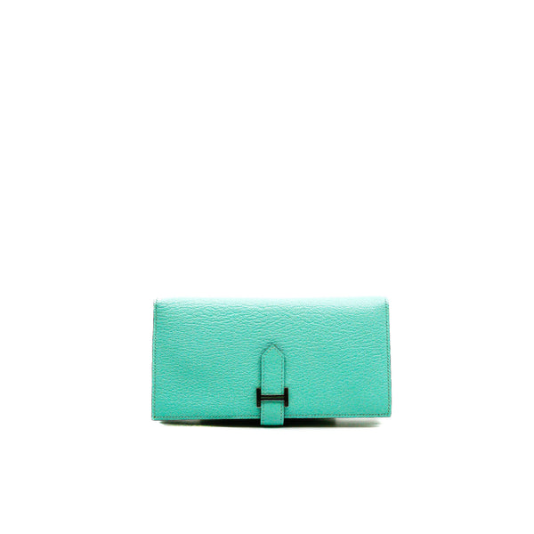 Bearn Soufflet Long Wallet 6U Vert D'eau In Chevre Leather PHW Stamp A - L'UXE LINK
