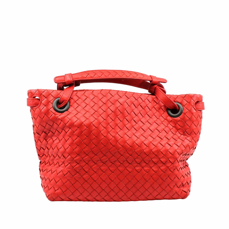 Bella Tote Intrecciato Nappa small Leather orange red  Gun Metal - L'UXE LINK