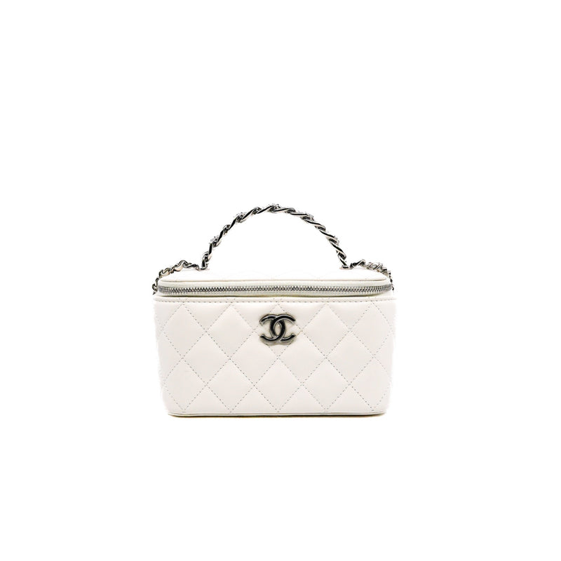 long vanity with top handle in lambskin white phw #GT0TXXXX