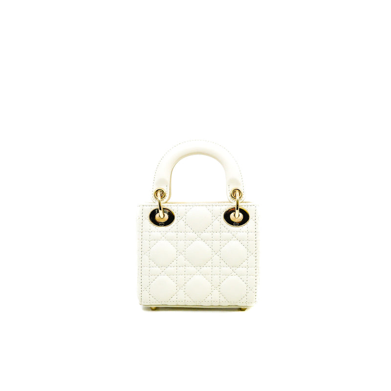Micro Lady Dior In White Lambskin Bag GHW With Strap - L'UXE LINK