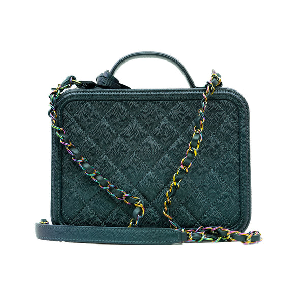 medium Top handle vanity box in caviar blue and purple