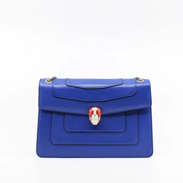 serpenti forever bag large blue with red purple eyes buckle ghw - L'UXE LINK