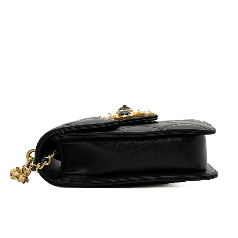 Resin And Pearl Black Calfskin Quilted CC Flap Bag GHW Seri 30 - L'UXE LINK