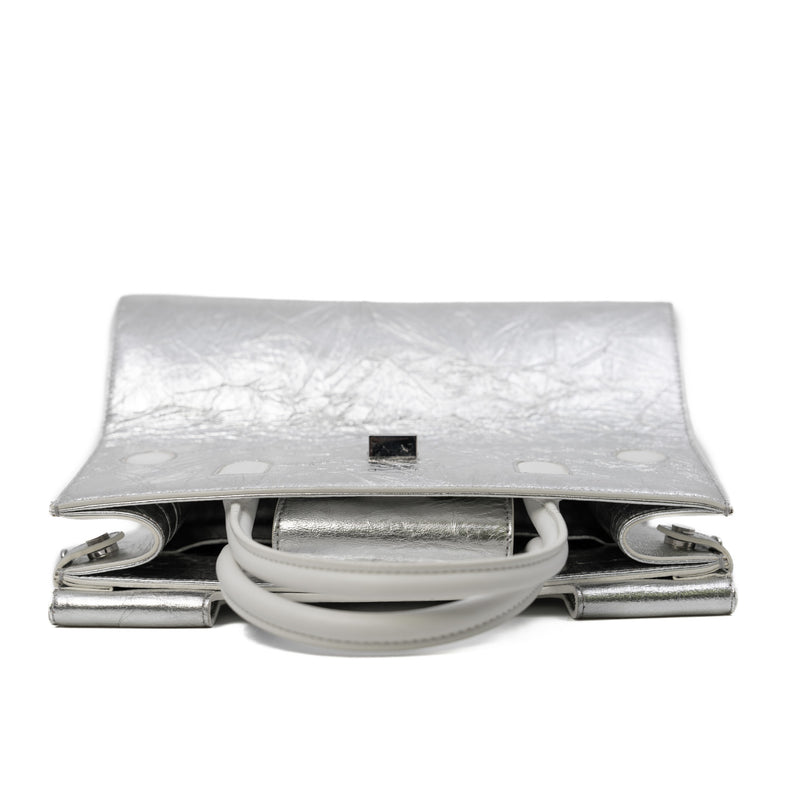Medium Diorever In Metallic Silver Calfskin Flap Bag PHW With Strap - L'UXE LINK