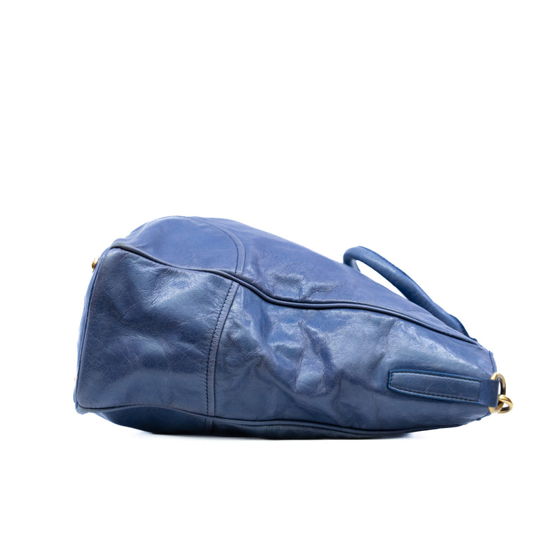 tote with top handle and strap in leather purple ghw - L'UXE LINK
