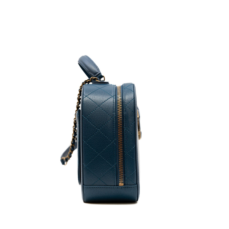 Top Handle Zip Vanity In Blue Leather Bag GHW Seri 23