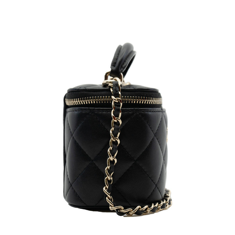 Mini Black Lambskin Top Handle Vanity Handbag With Chain LGHW - L'UXE LINK