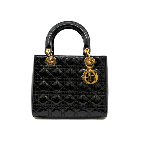 medium lady dior in patent leather black ghw 2015