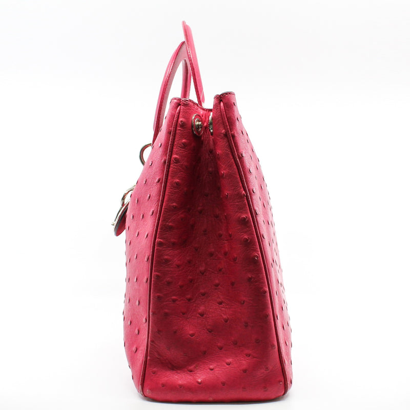 Large Ostrich Diorissimo In Fuchsia/Brown Handbag PHW With Strap - L'UXE LINK