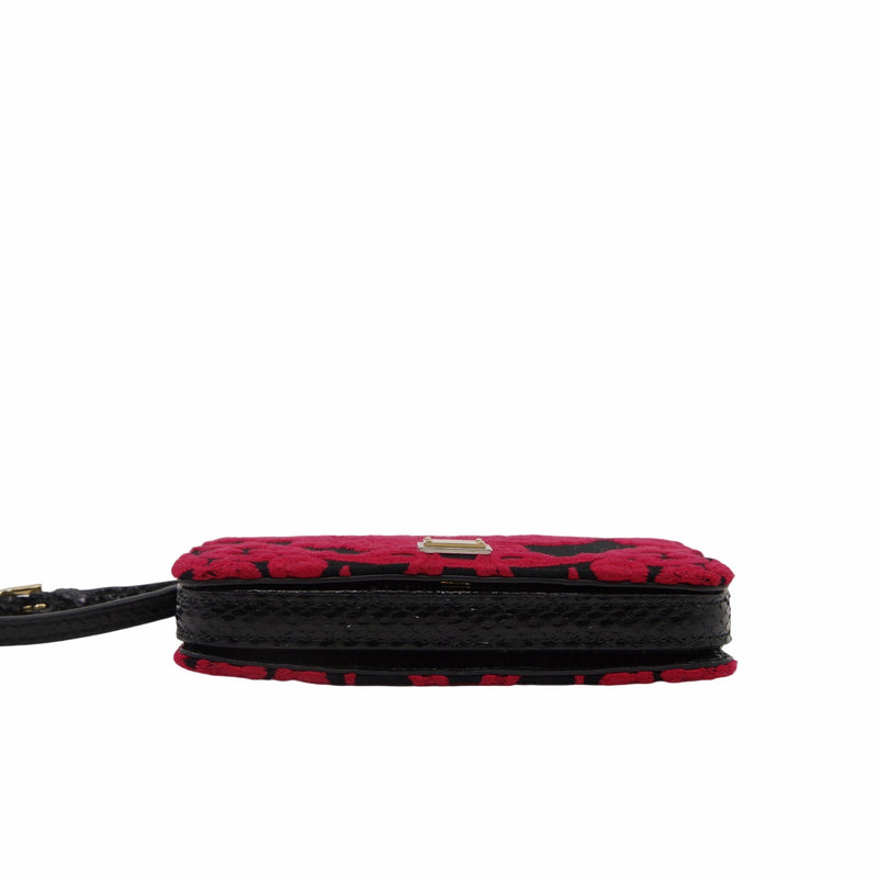 Ayers-Paneled Embroidered Satin Shoulder Bag Black Red - L'UXE LINK
