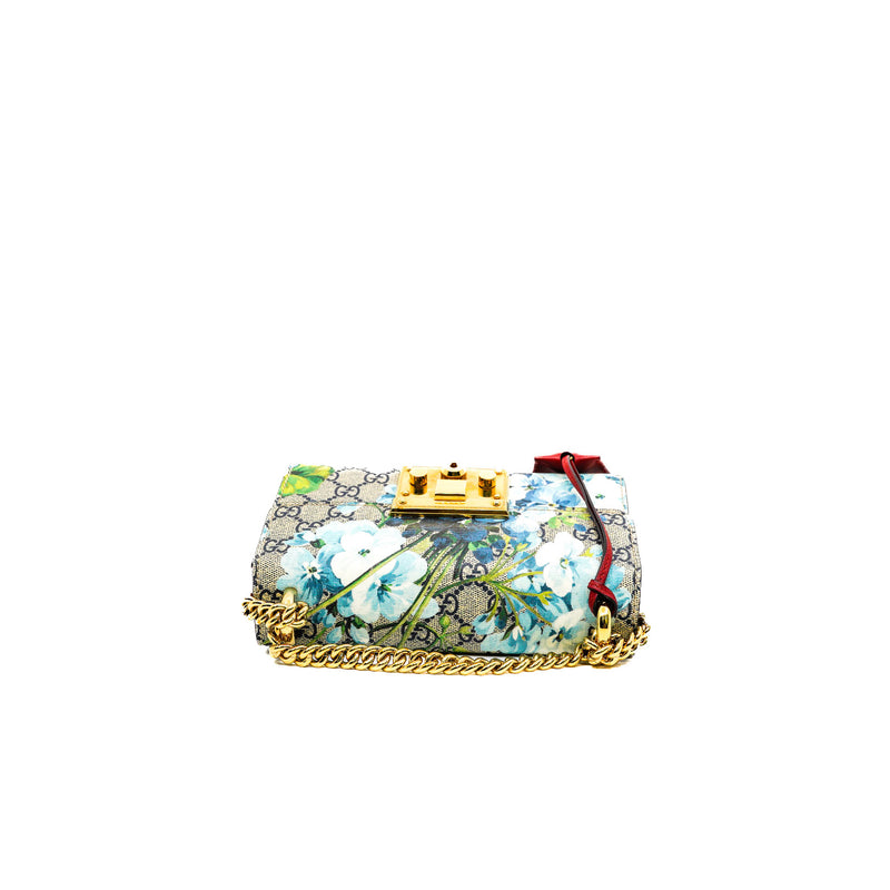 Small GG Supreme Monogram And Red Leather With Navy Blue Hibiscus Blooms Padlock Handbag GHW - L'UXE LINK