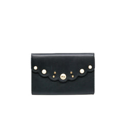 Mini Peony Pearly Black Leather Wallet Clutch Bag GHW - L'UXE LINK