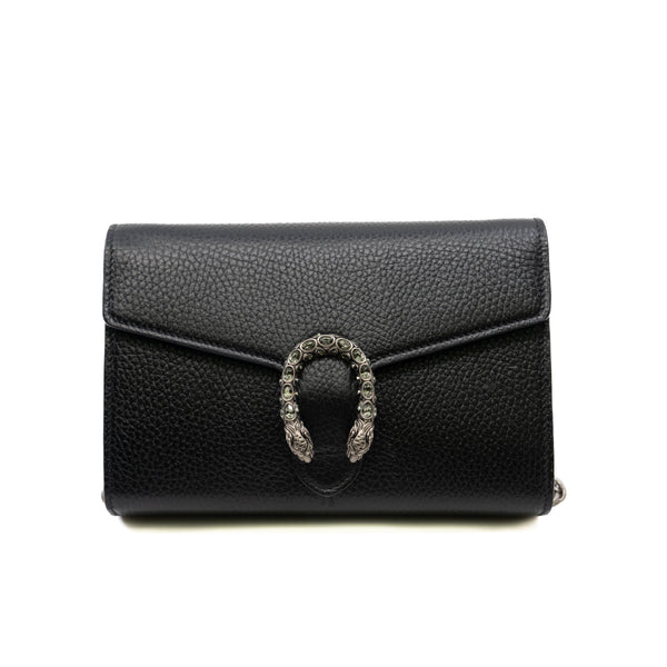 dionysus wallet on chain leather in black PHW with crystal