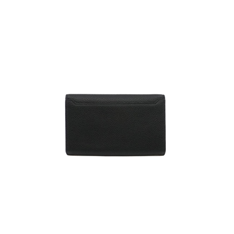 Black Calfskin Trifold Snap Flap Long Wallet PHW - L'UXE LINK