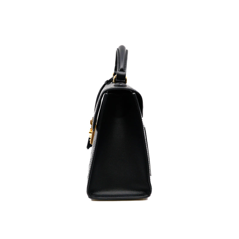 padlock top handle bag in double G leather black ghw