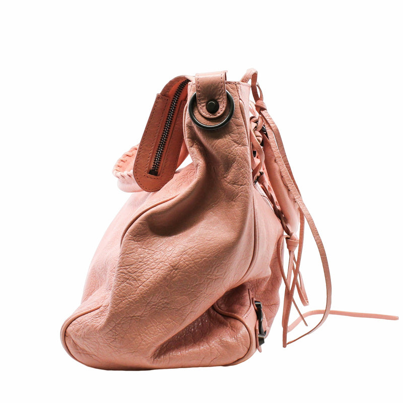 City tote side bag leather pink  Antique Brass Hardware - L'UXE LINK