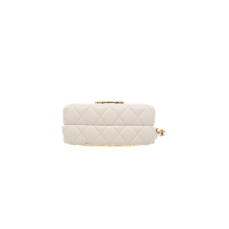 mini vanity box with pearl cc buckle chain bag in lambsbkin White ghw #XG