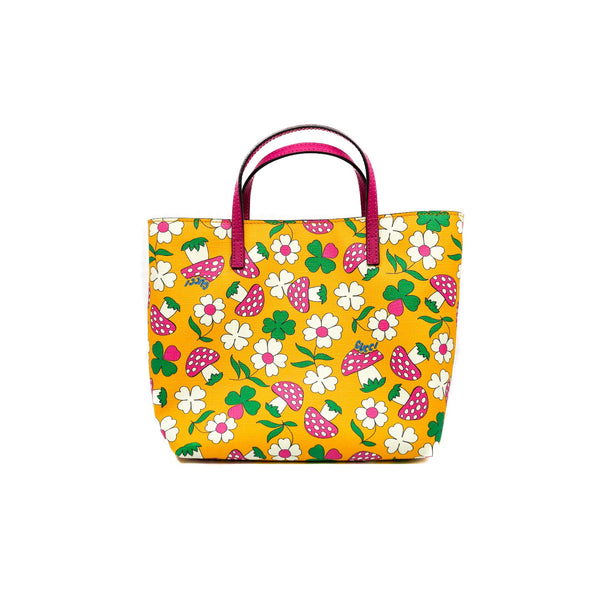 small tote in pink mushroom and green flowers GHW