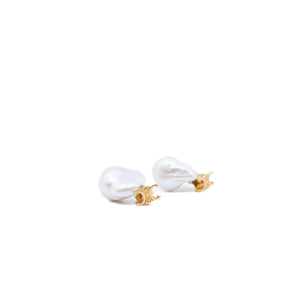 celine triomphe pearl pandent earring with x in ghw - L'UXE LINK
