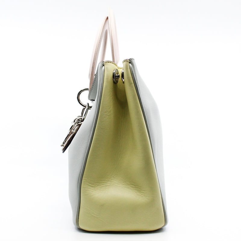 Medium Diorissimo In Grey/Yellow/Pink Calfskin Leather Handbag PHW With Strap - L'UXE LINK
