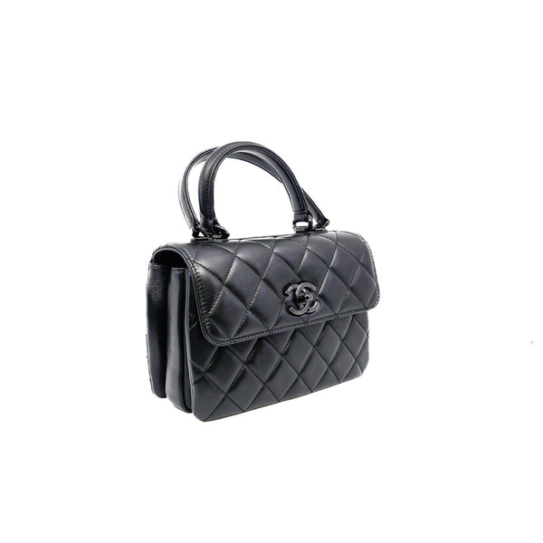 small trendy cc flap bag with top handle  so black lambskin