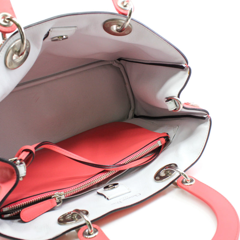 Medium Diorissimo In Coral Pink Calfskin Handbag PHW With Strap - L'UXE LINK