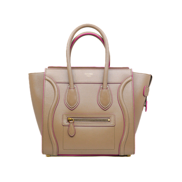 Micro Luggage Drummed Calfskin Dark Beige/Pink Handbag GHW - L'UXE LINK