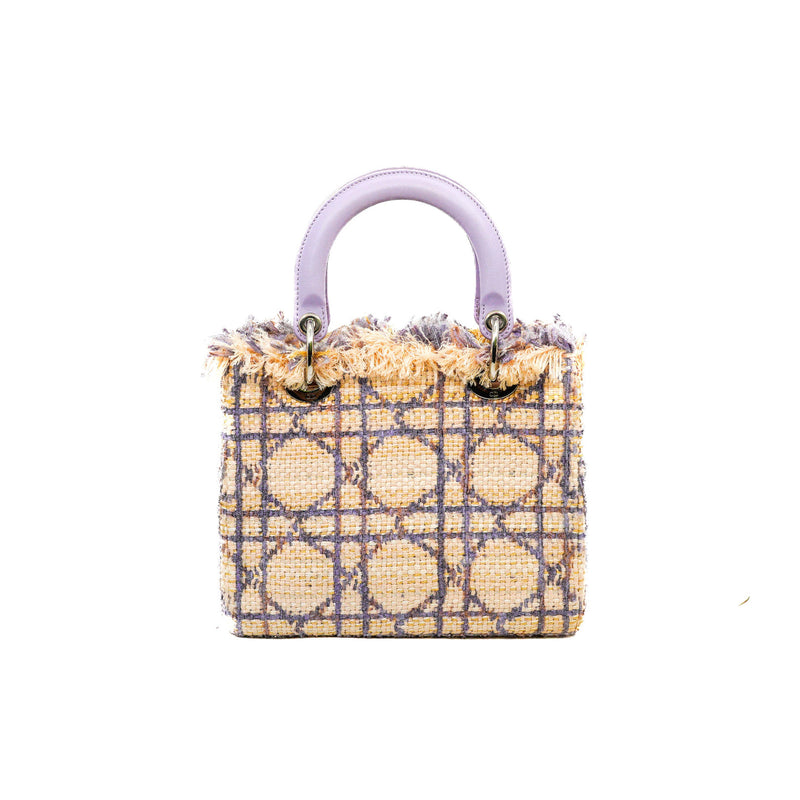 Medium Lady Dior In Beige/Purple Tweed Cannage Handbag PHW (No Strap)