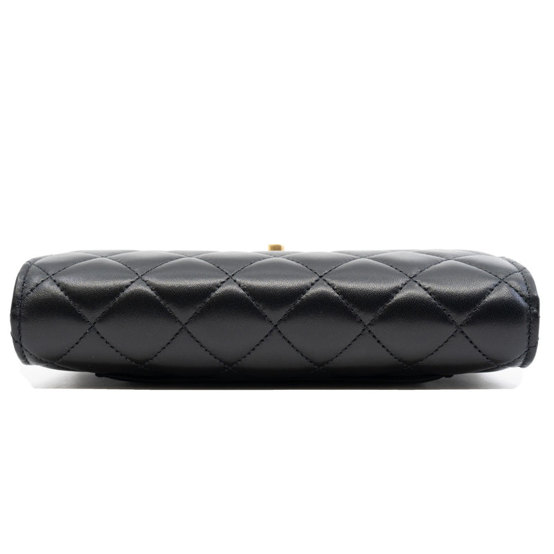 Pearl Crush Black Lambskin Leather Wallet On Chain GHW - L'UXE LINK